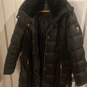 Cavallo Black Puffer Coat with Faux Fur Collar